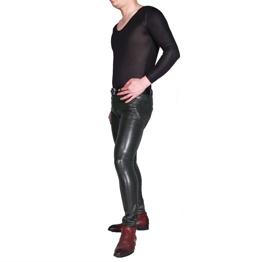 Homens punk pu calças de couro - Men'S Shoes With Jeans avaliação e preço